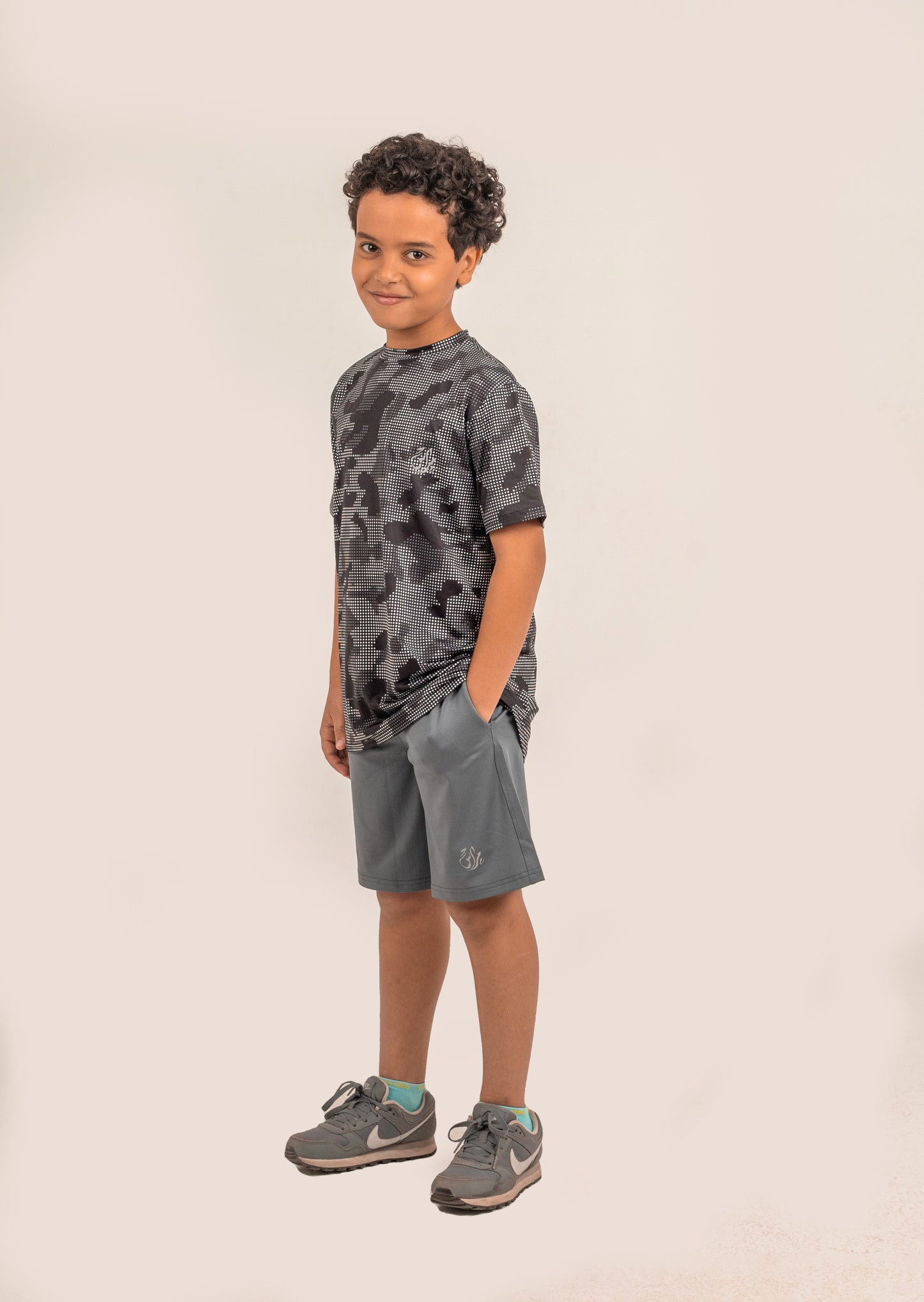 Boys Short Sleeve T-shirt Black & Grey Print