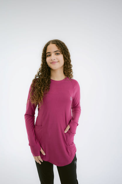 Girls Red Violet Long Sleeve T-shirt
