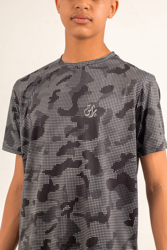 Boys Short Sleeve T-shirt Black & Grey Print