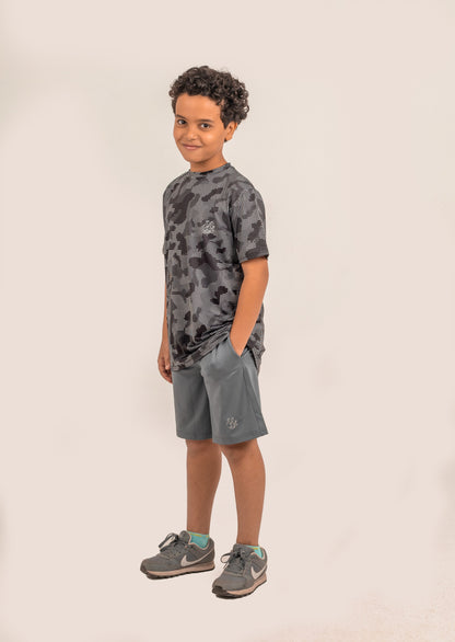 Boys Short Sleeve T-shirt Black & Grey Print